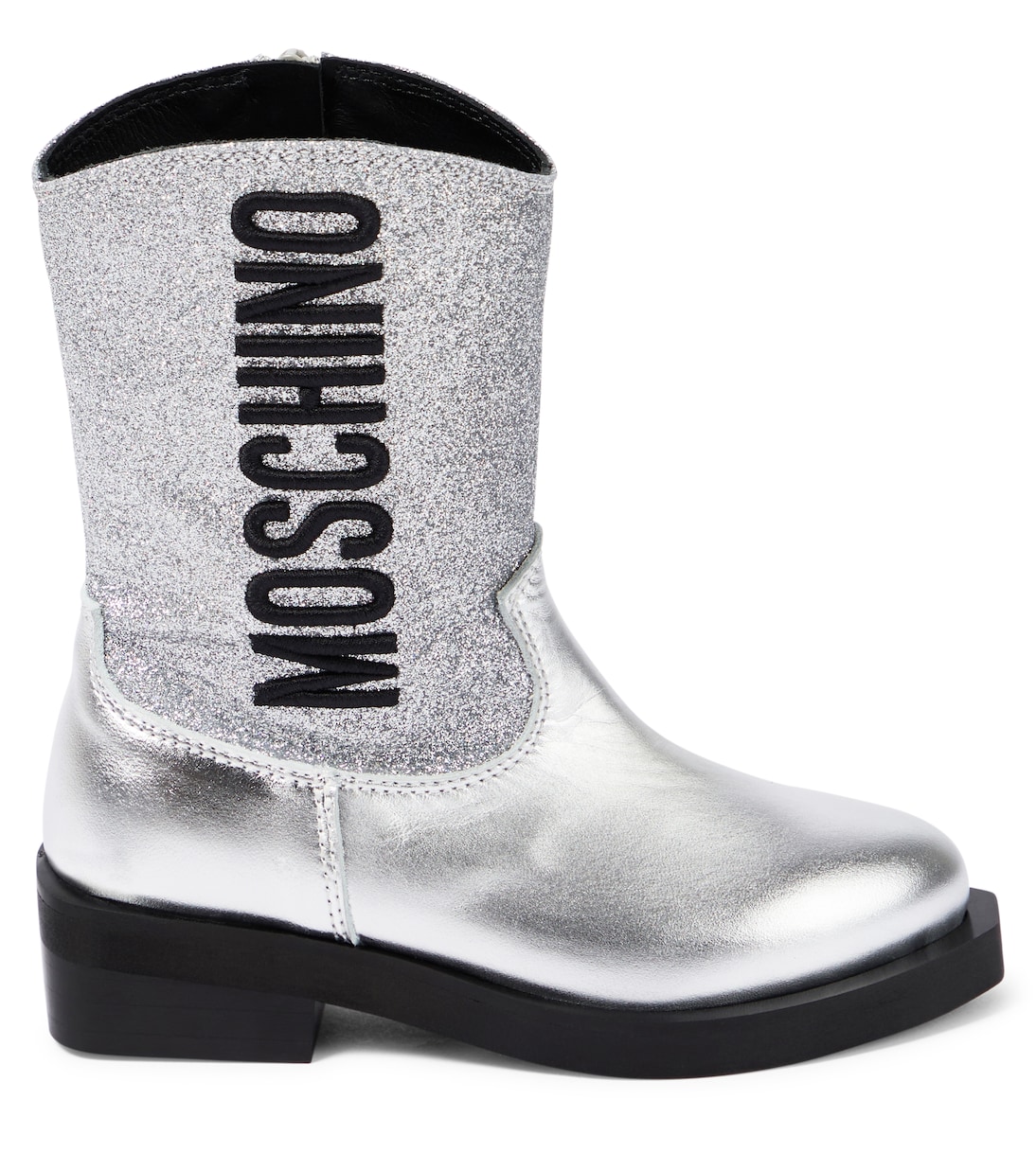Stivali texani in pelle con logo glitter | Moschino Kids
