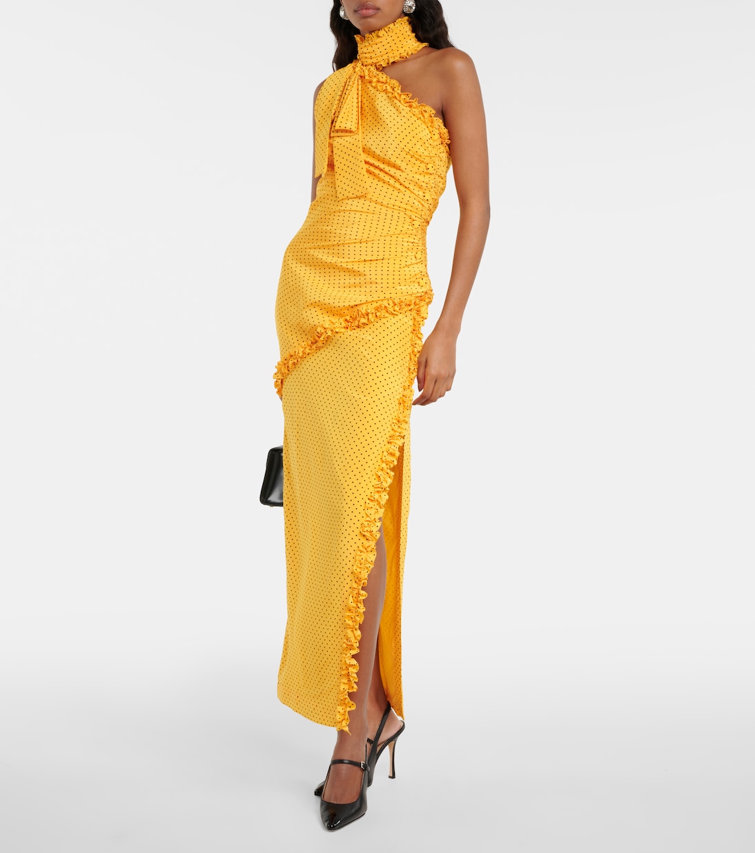 Polka-dot one-shoulder silk maxi dress  | Alessandra Rich