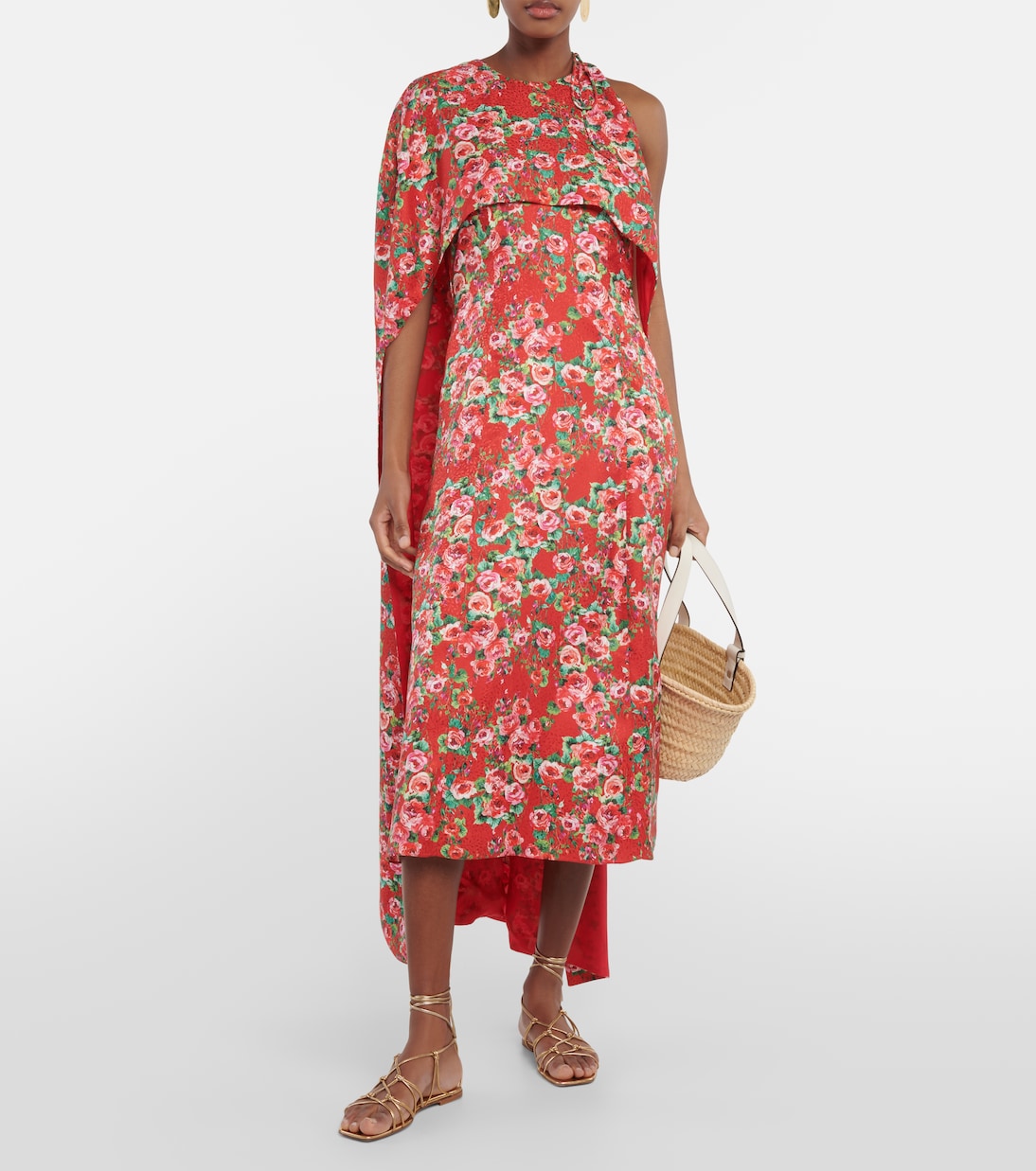 Vestido midi de seda con capa | Markarian