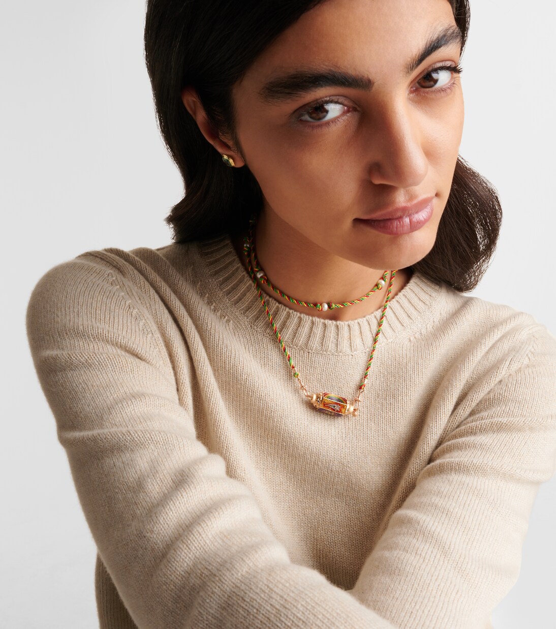 Collana ciondolo in oro rosa 18kt con diamanti e pietre preziose, stile moderno per giovani