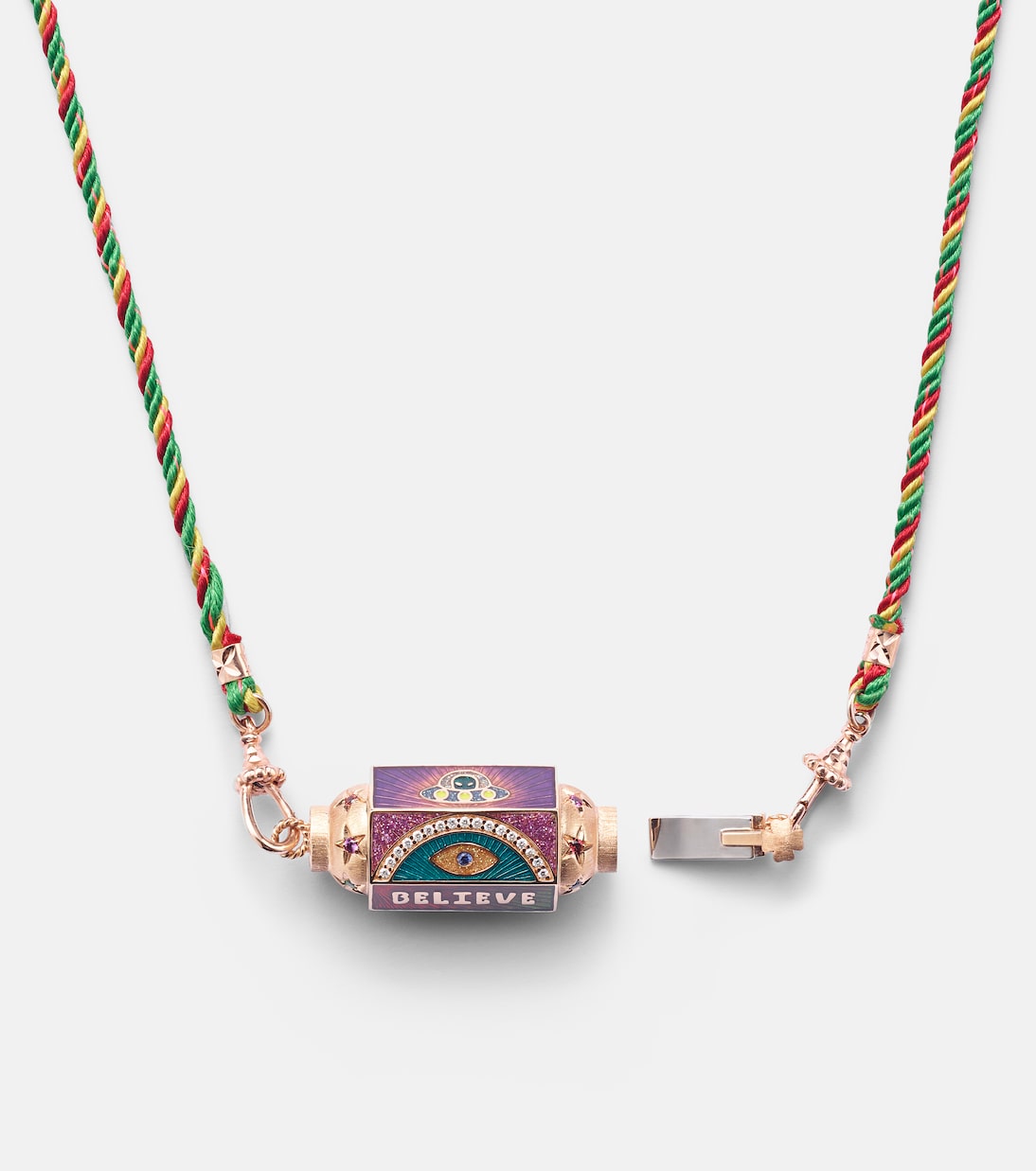 Collana ciondolo in oro rosa 18kt con diamanti e pietre preziose, stile moderno per giovani