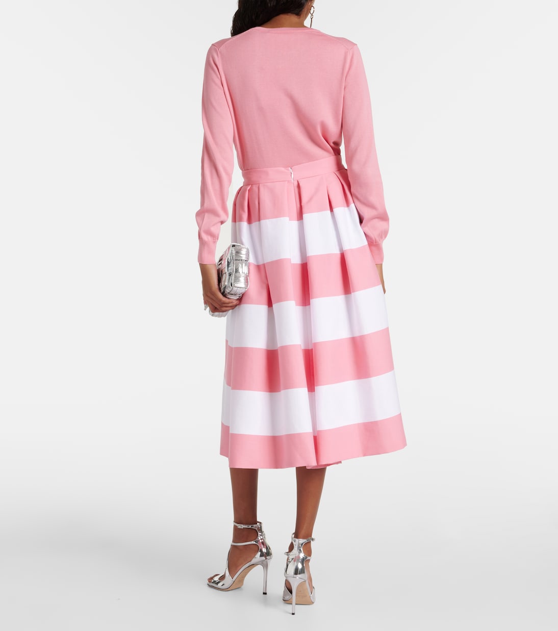 Striped pleated cotton-blend midi skirt | Carolina Herrera