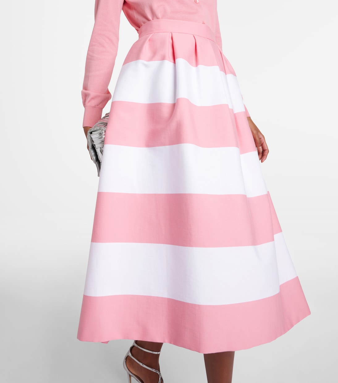 Striped pleated cotton-blend midi skirt | Carolina Herrera