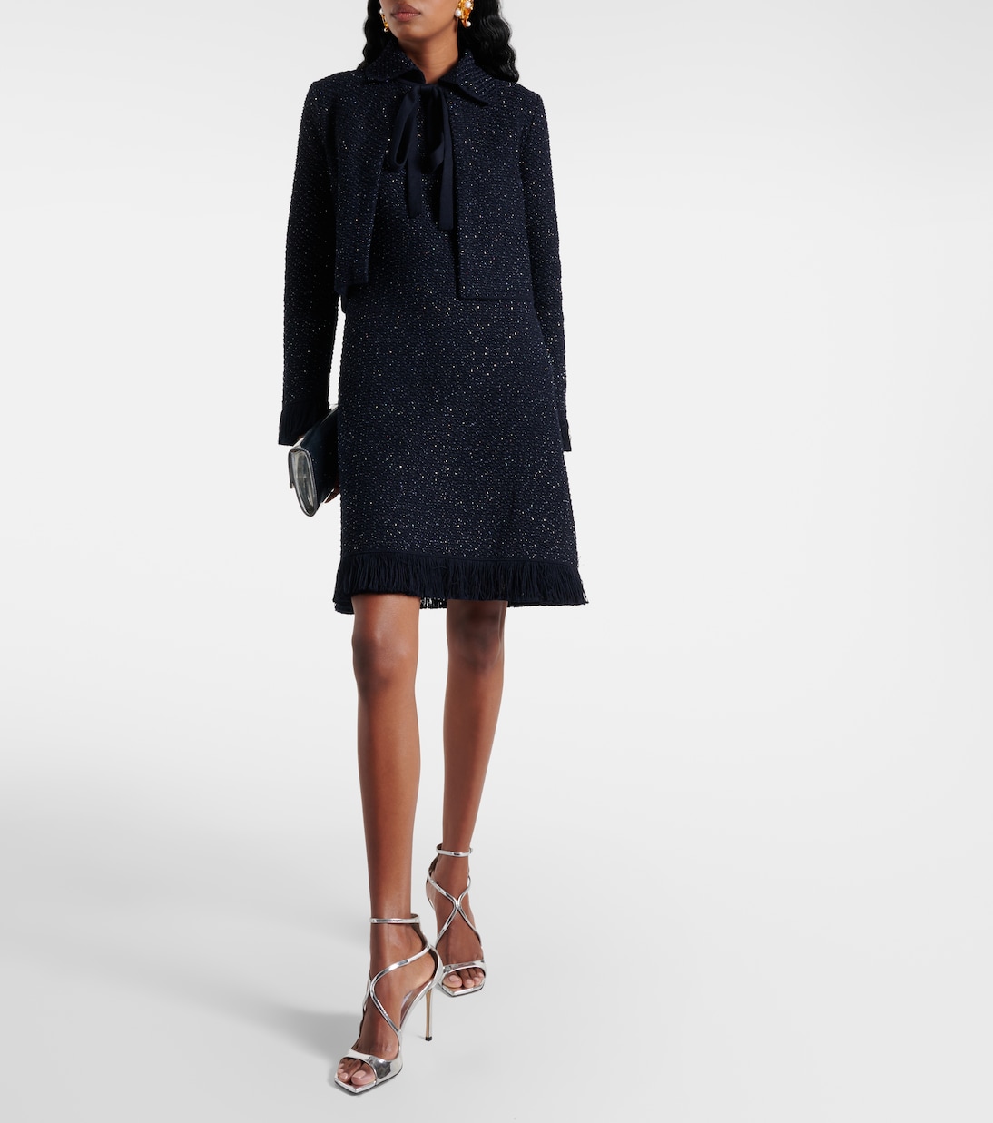 Vestido corto de tweed de mezcla de algodón | Oscar de la Renta