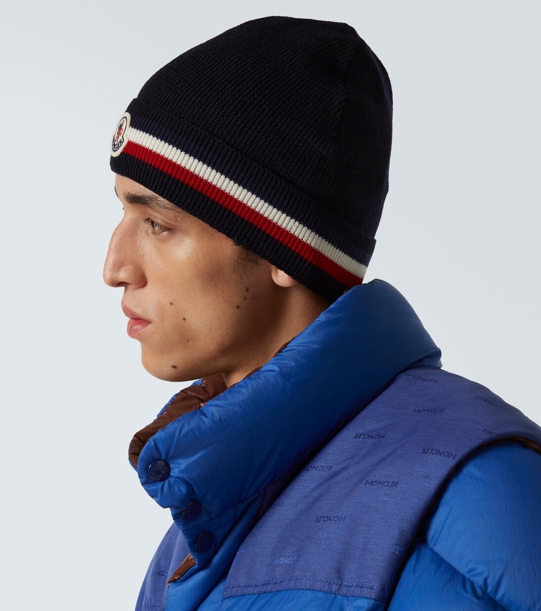 Tricolor wool beanie in blue Moncler Mytheresa