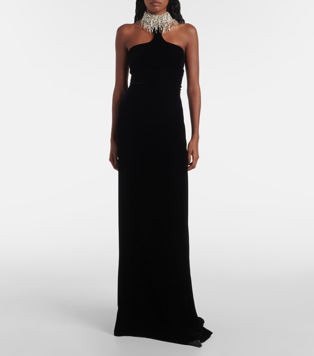 Abito lungo in velluto con ricamo | McQueen