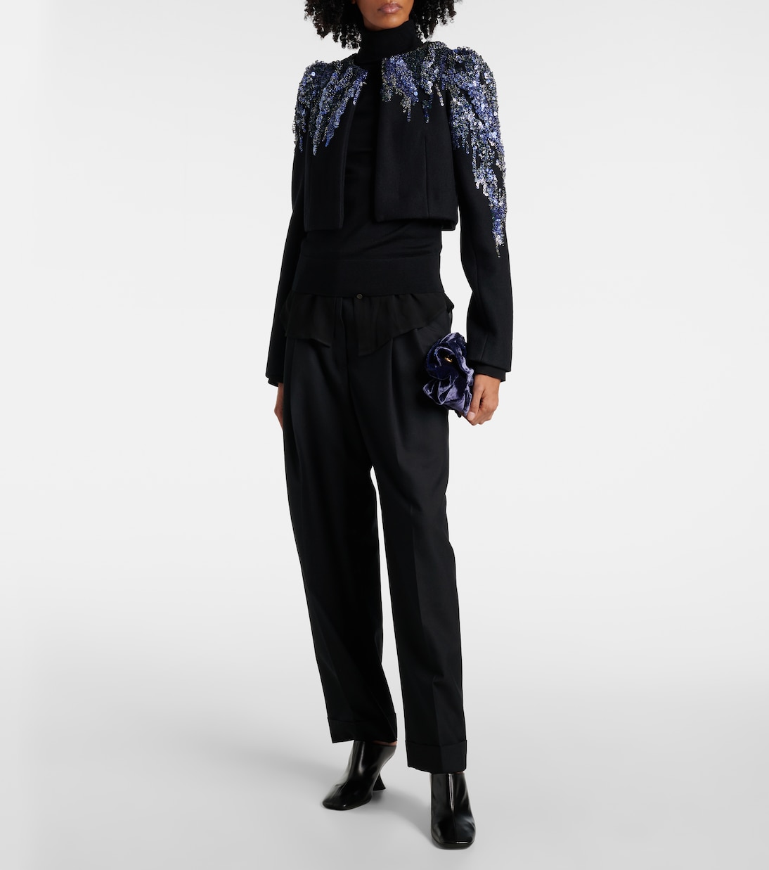 Veste raccourcie en laine mélangée à sequins | Dries Van Noten
