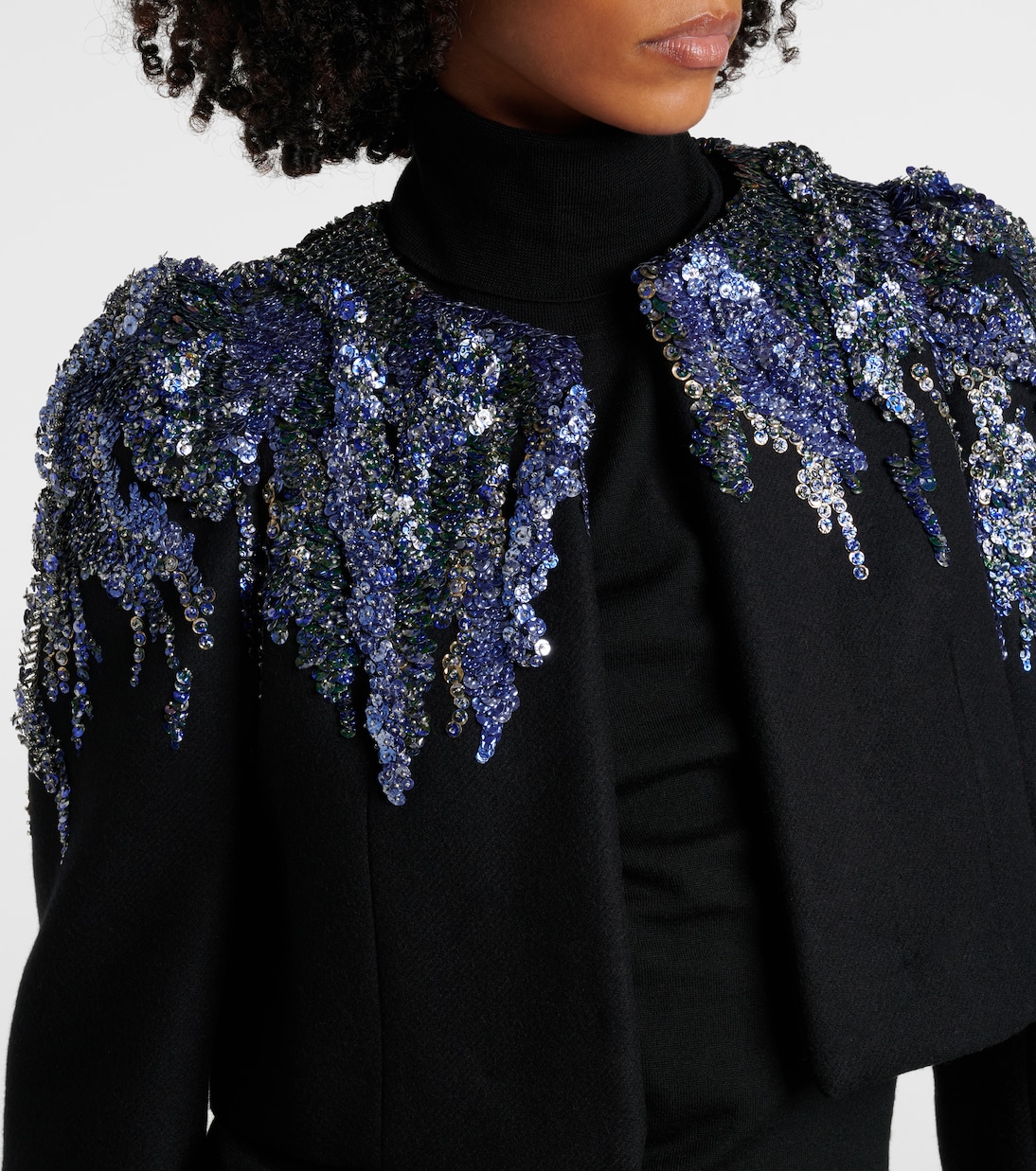 Veste raccourcie en laine mélangée à sequins | Dries Van Noten