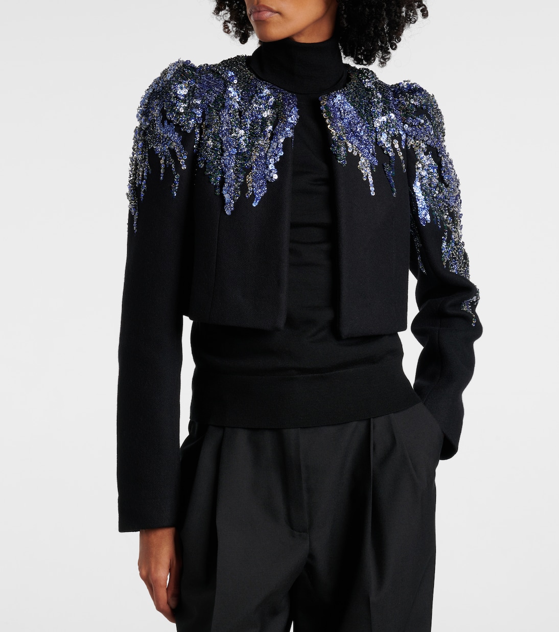 Veste raccourcie en laine mélangée à sequins | Dries Van Noten