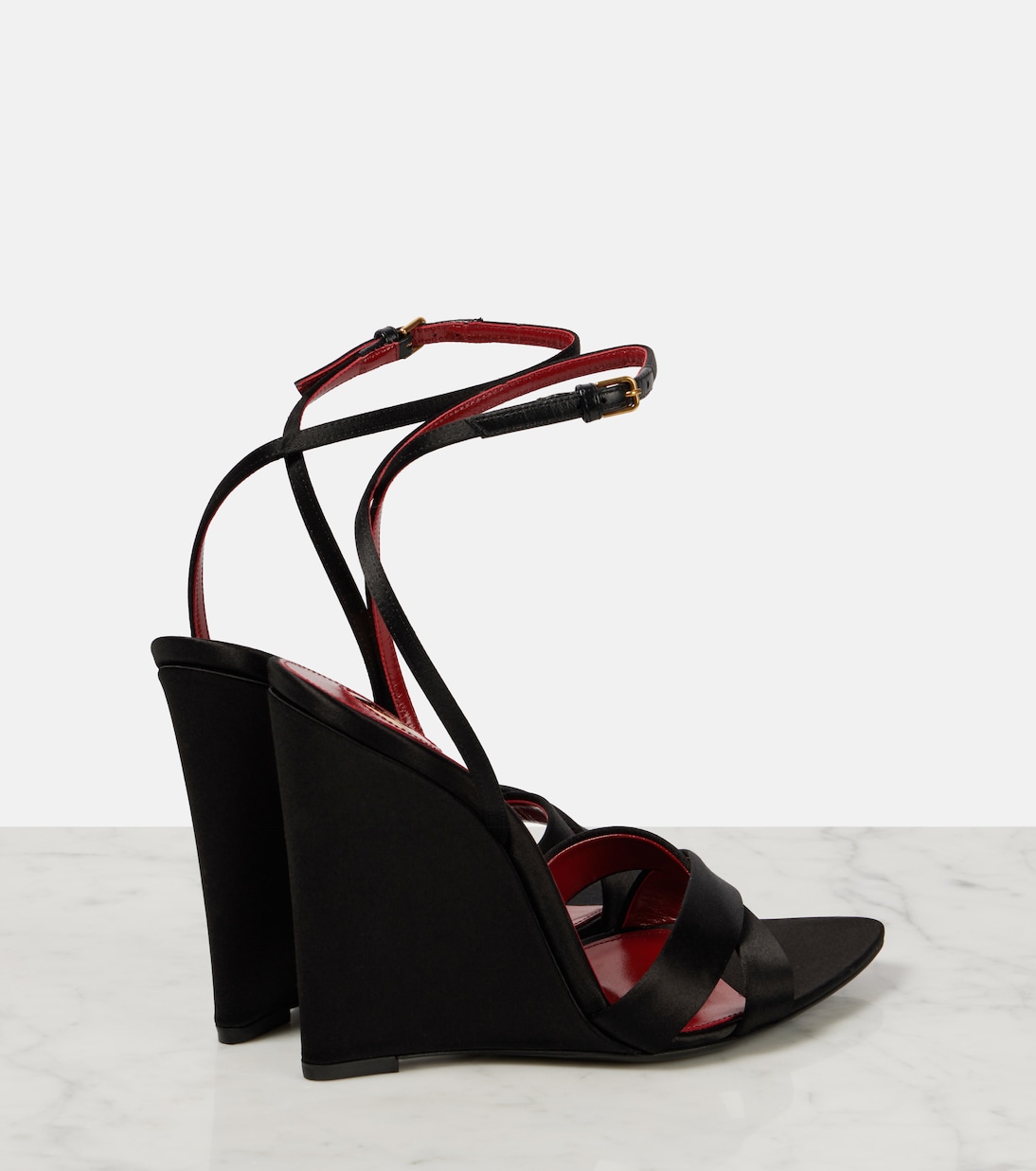 Sandales compensées Bibi 110 en crêpe de satin | Saint Laurent