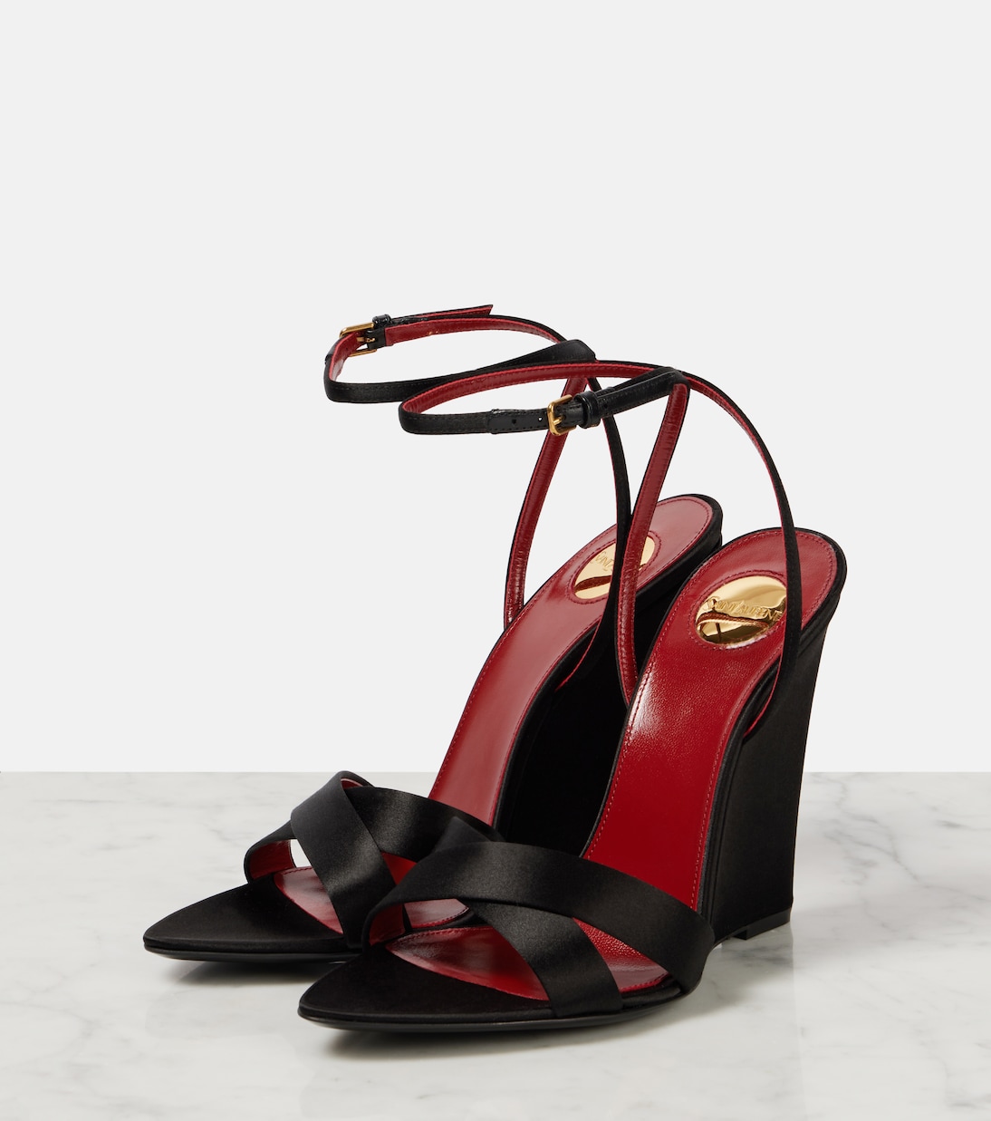 Sandales compensées Bibi 110 en crêpe de satin | Saint Laurent
