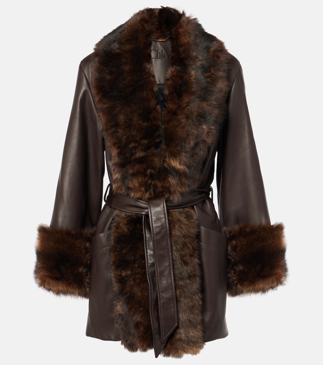 Chaqueta envolvente de piel con borrego | Chloé