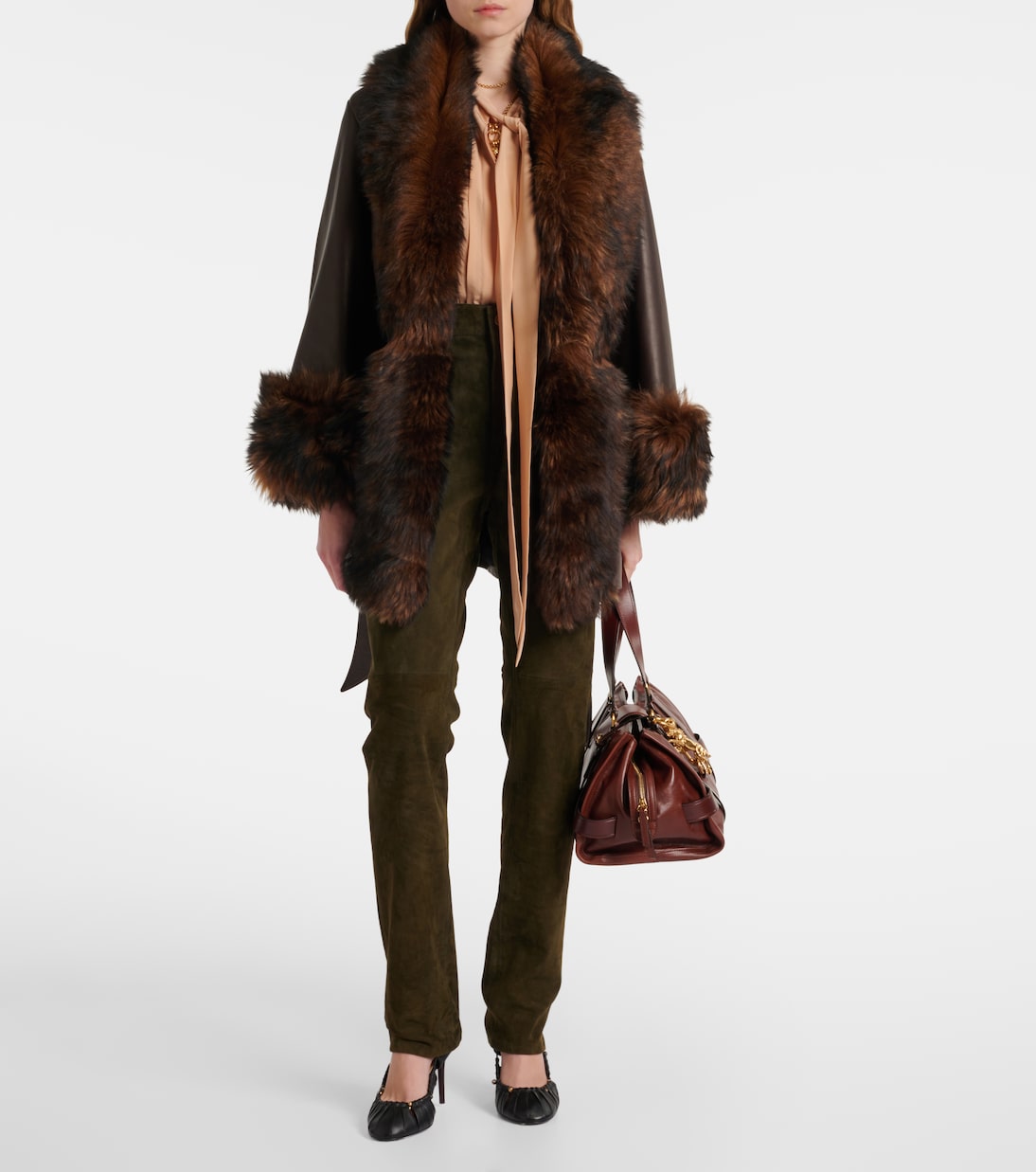 Chaqueta envolvente de piel con borrego | Chloé