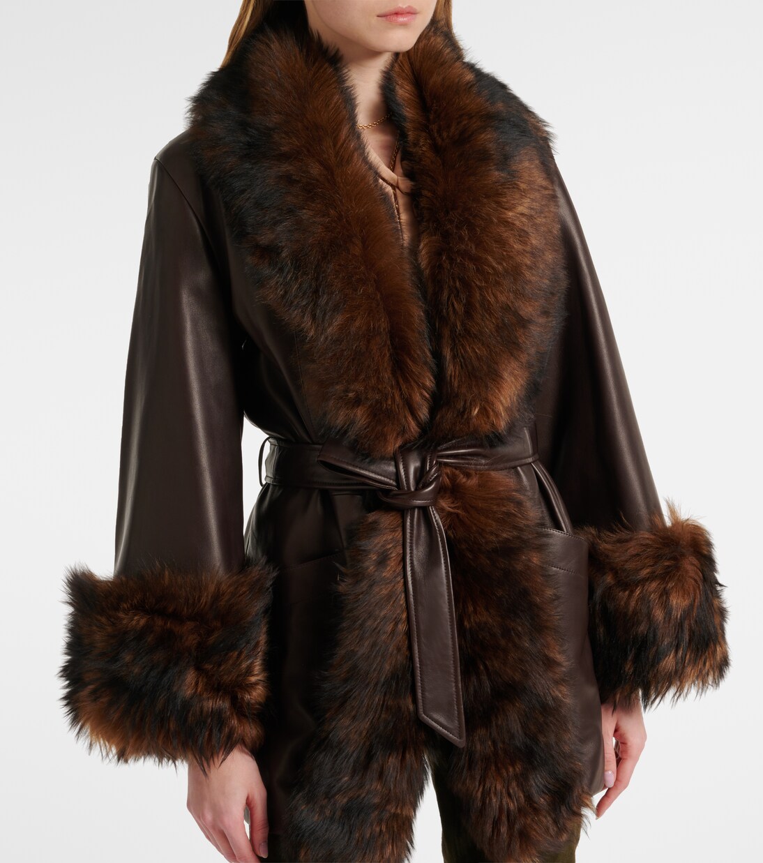 Chaqueta envolvente de piel con borrego | Chloé