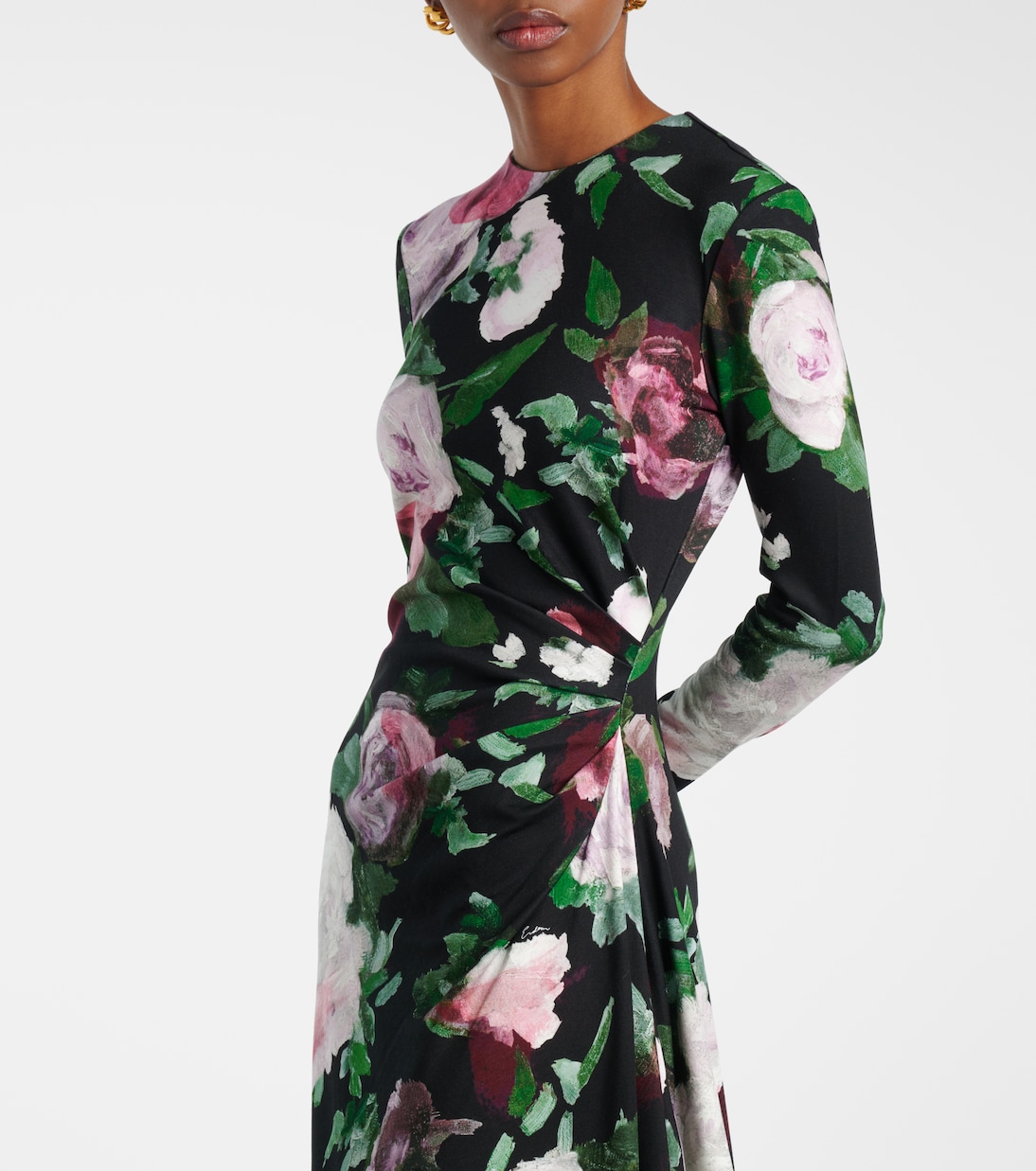 Abito midi drappeggiato con stampa floreale | Erdem