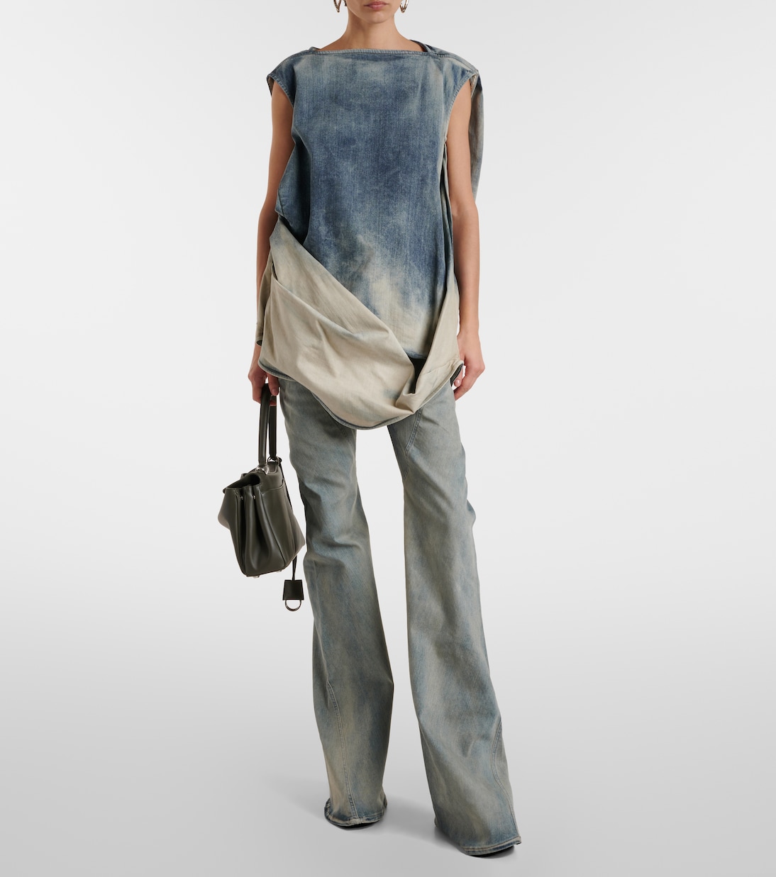 Top de denim en mezcla de algodón drapeado | Rick Owens