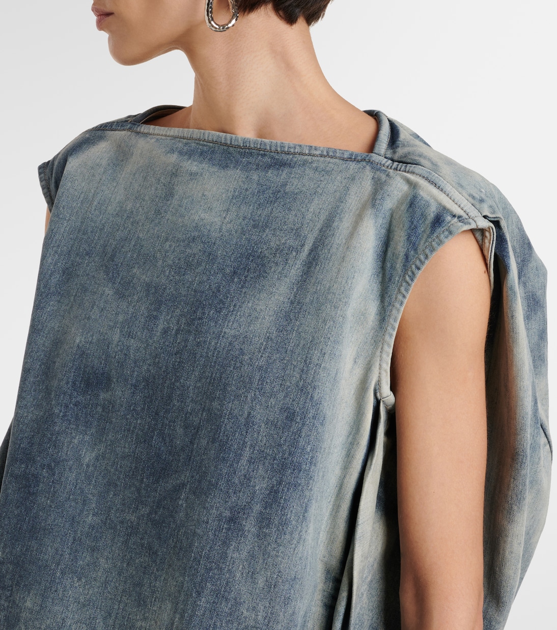 Top de denim en mezcla de algodón drapeado | Rick Owens