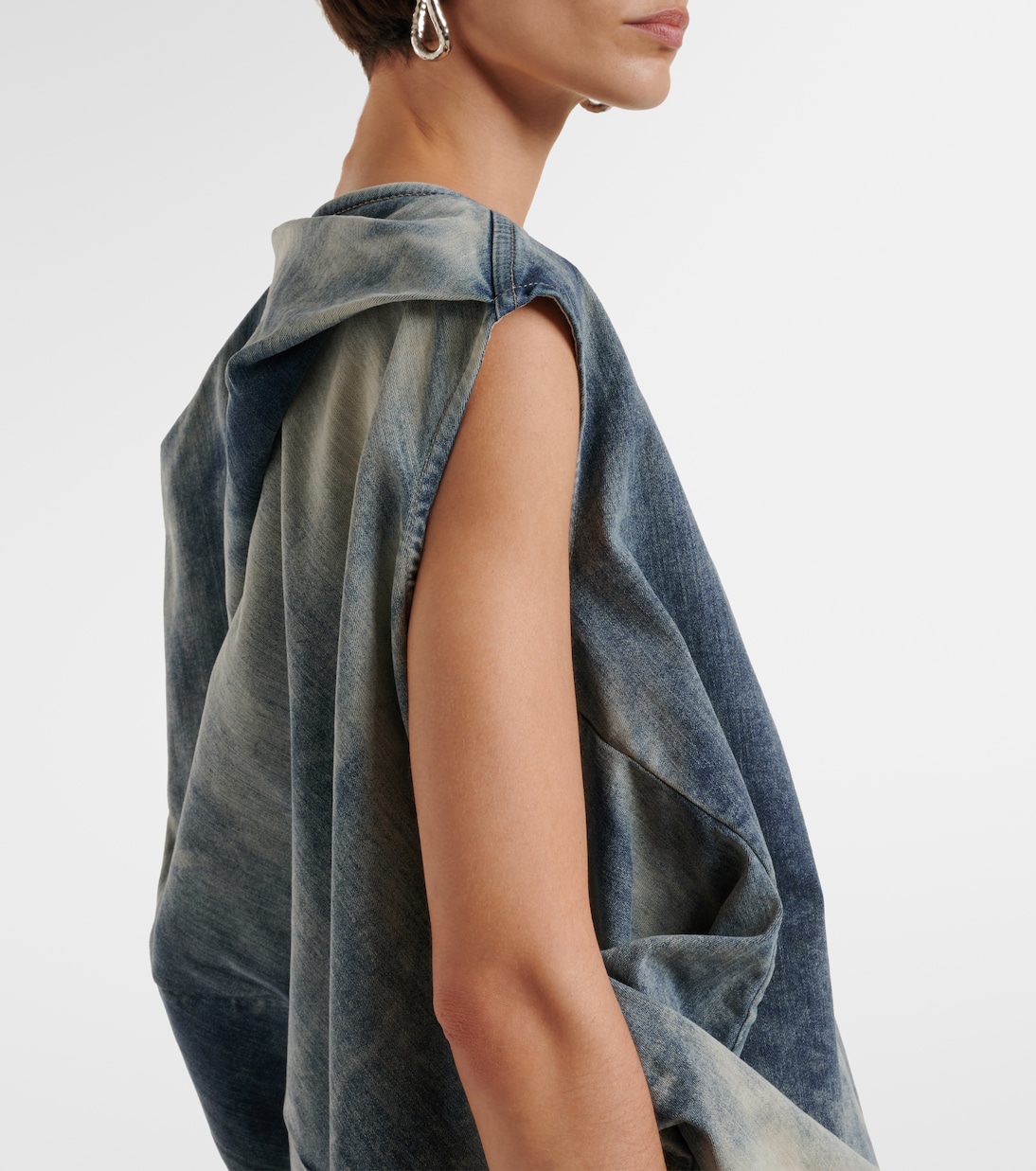 Top de denim en mezcla de algodón drapeado | Rick Owens
