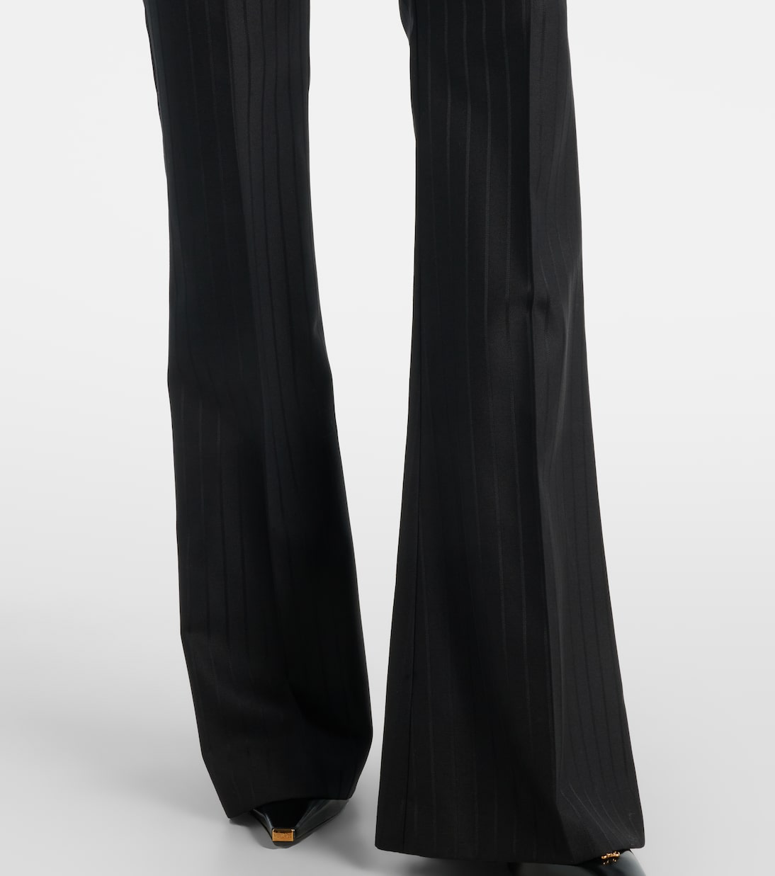 Embellished pinestripe wool flared pants | Versace