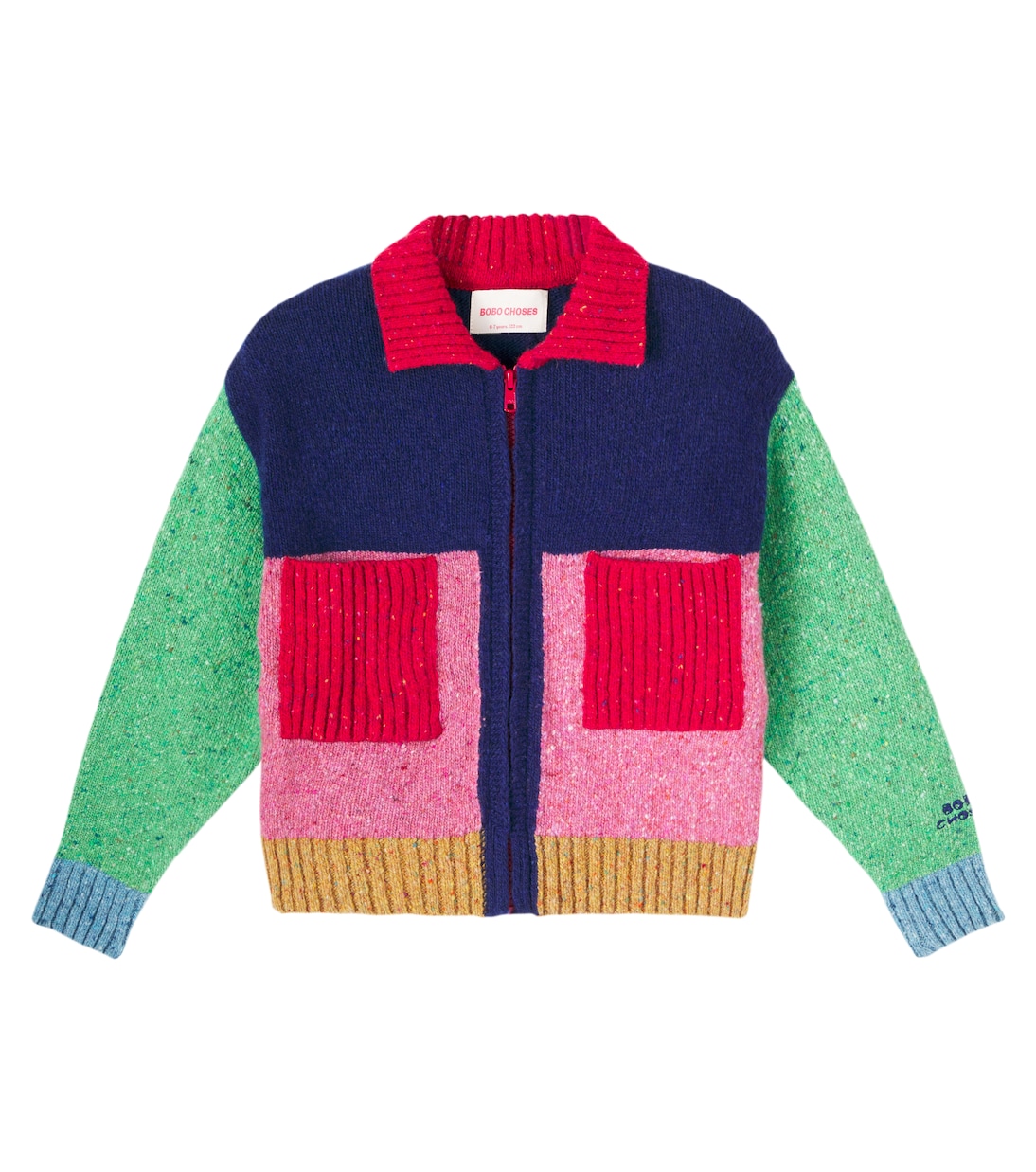 Logo colorblocked wool-blend cardigan | Bobo Choses