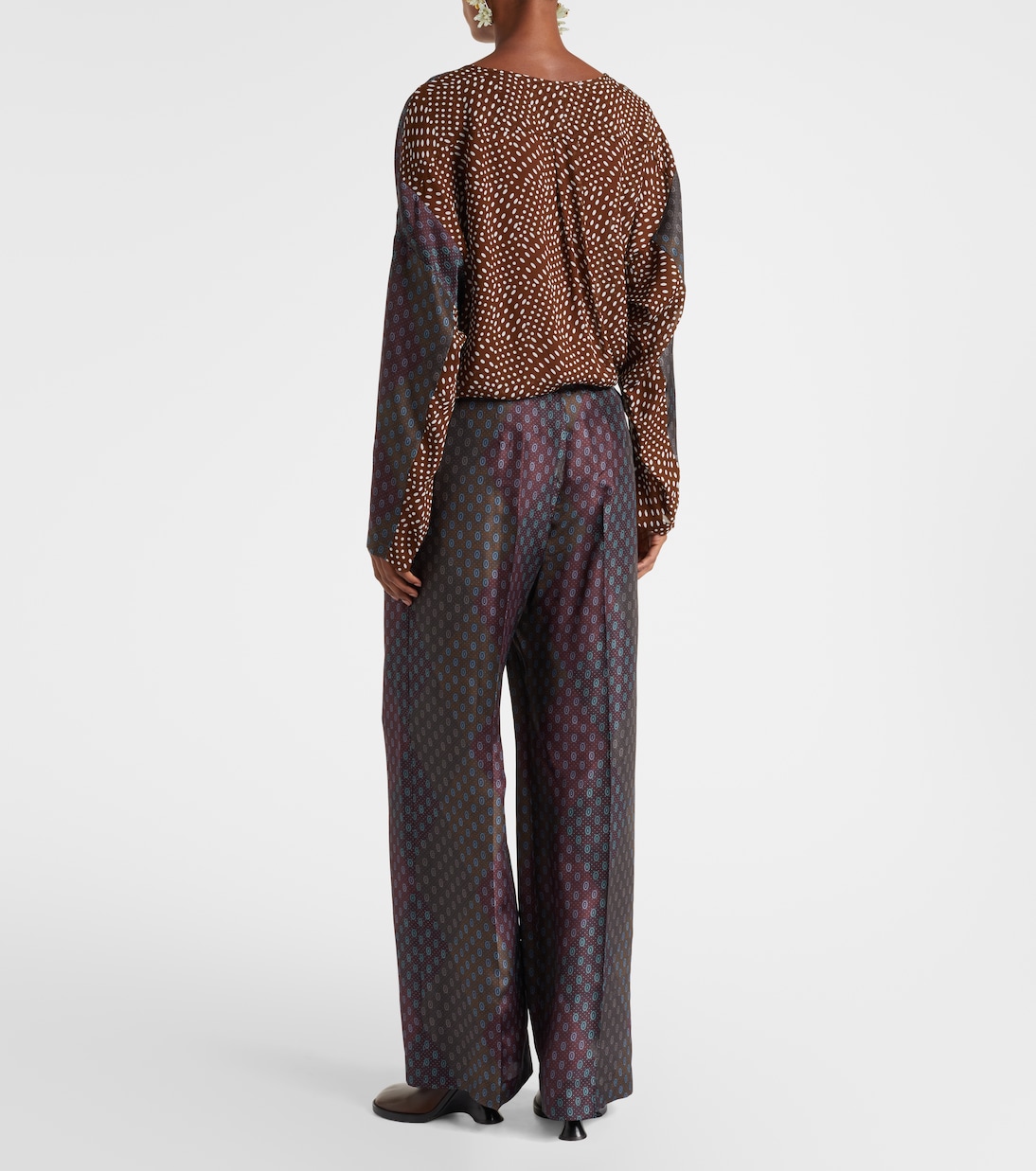 Printed silk satin straight pants  | Dries Van Noten
