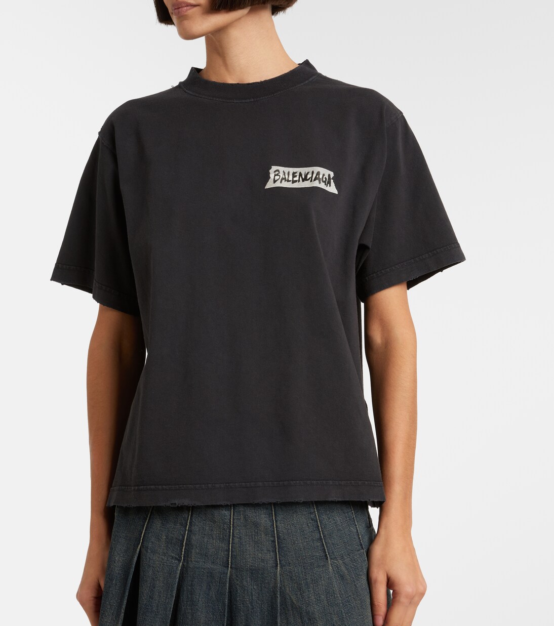Logo distressed cotton jersey T-shirt  | Balenciaga