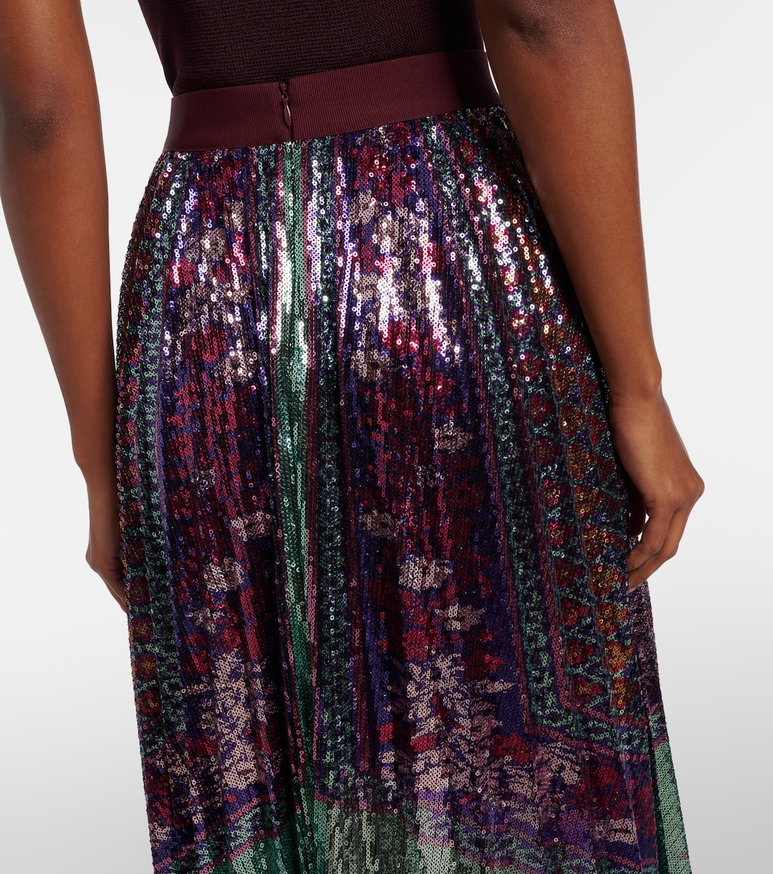 Accordian pleated sequined midi skirt | La DoubleJ