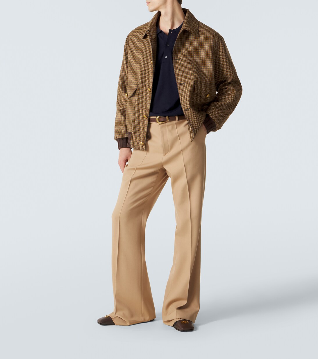 Virgin wool gabardine flared pants | Valentino