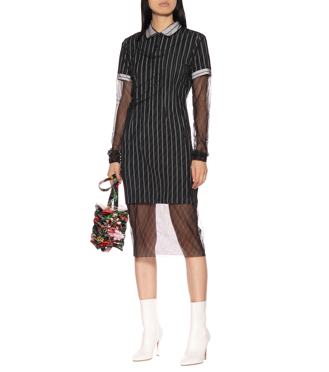 Robe chemise midi en coton rayé et tulle | Y/Project
