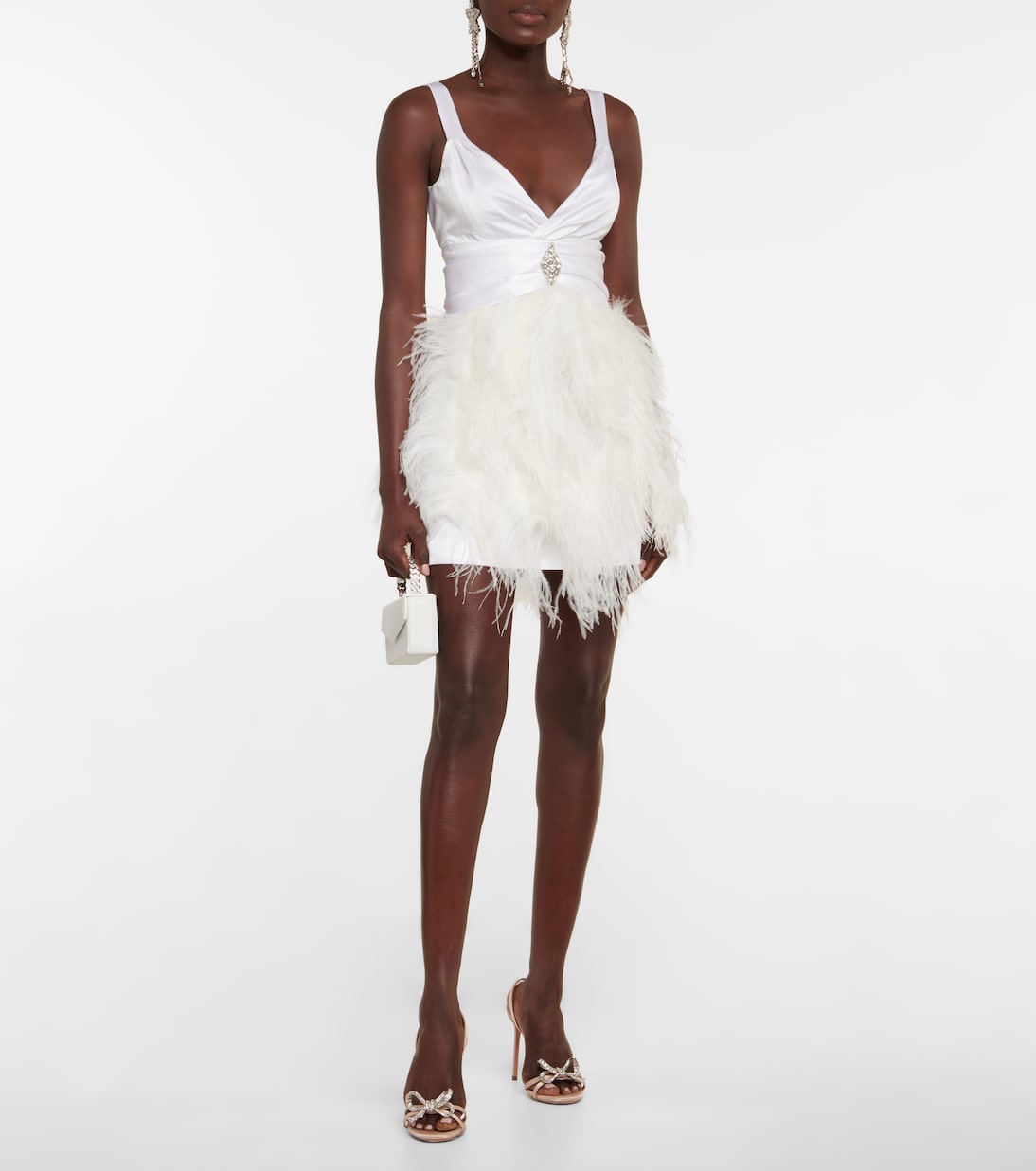 Feather-trimmed embellished silk minidress | Alessandra Rich