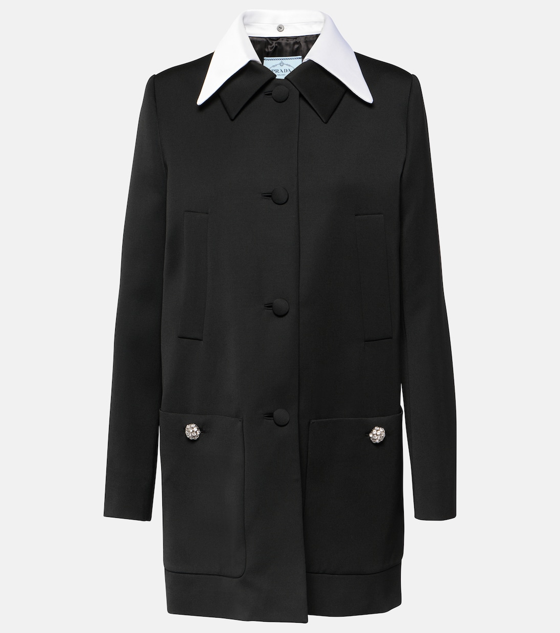 Satin-trimmed virgin wool coat | Prada