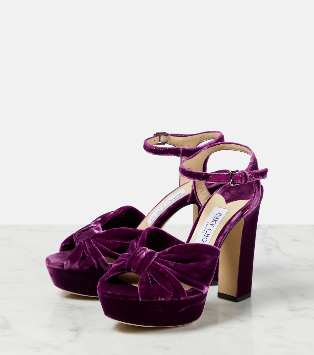 Sandales Heloise 120 à plateau en velours | Jimmy Choo