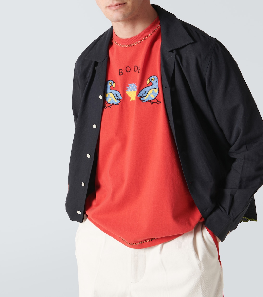 Twin Parakeet embroidered cotton T-shirt | Bode