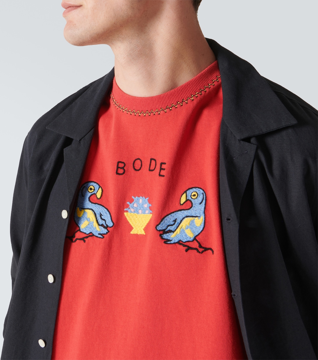 Twin Parakeet embroidered cotton T-shirt | Bode