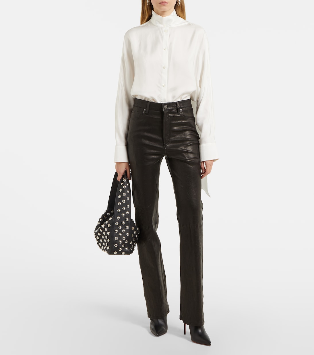 Pantalon Le High Straight Long en cuir | Frame