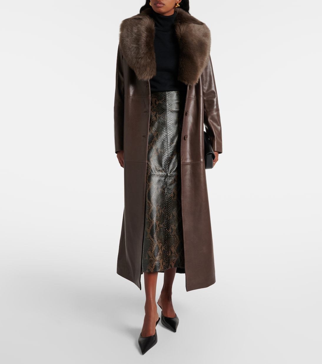 Gonna lunga Elyse in pelle stampata | Nour Hammour