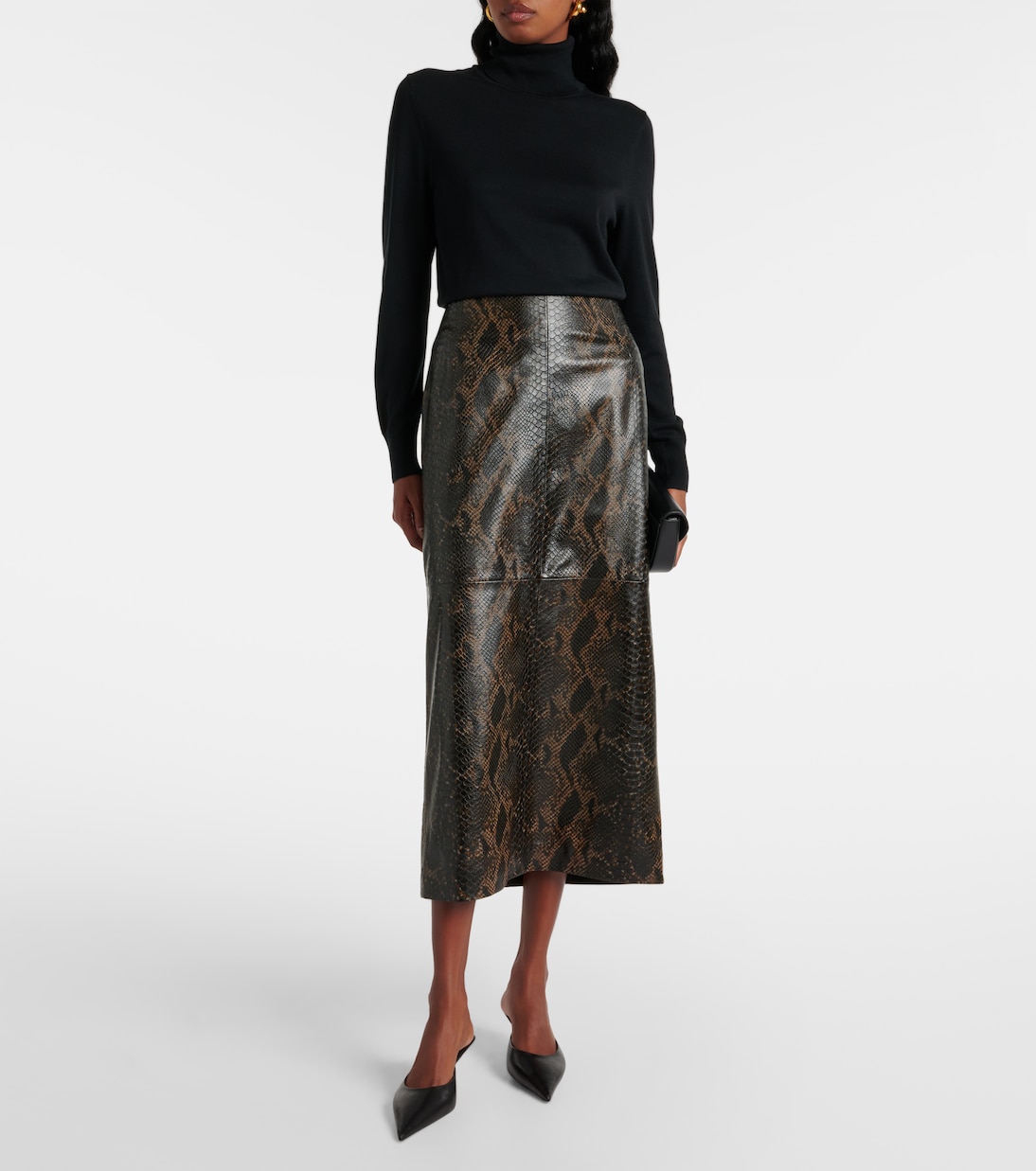 Gonna lunga Elyse in pelle stampata | Nour Hammour