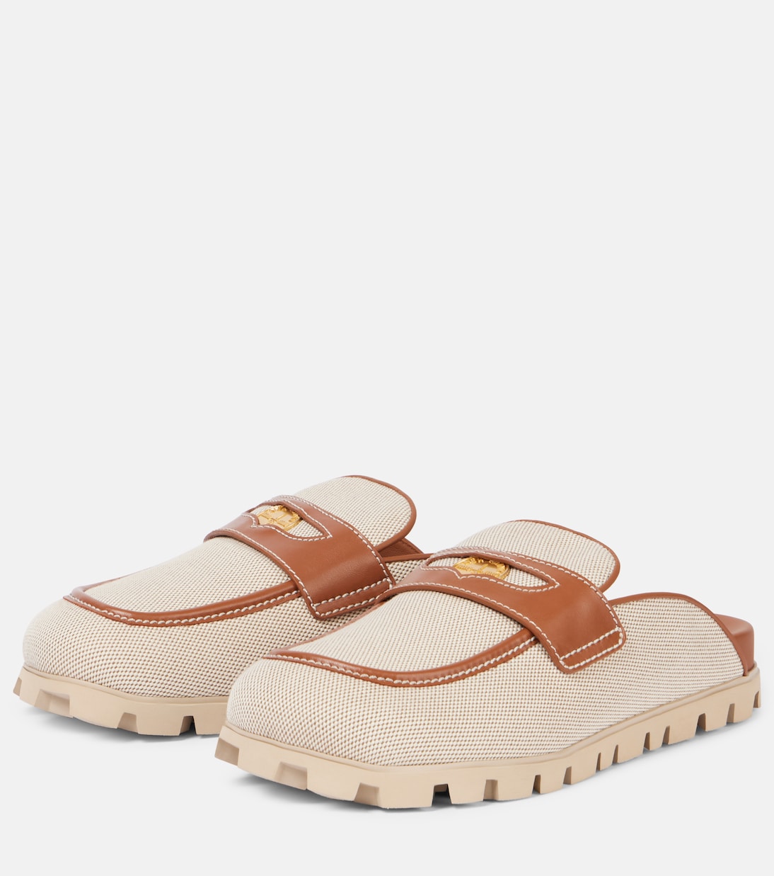 Slippers aus Canvas mit Leder | Miu Miu