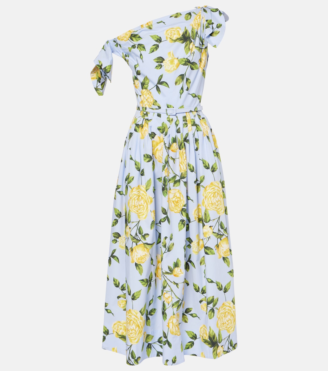 Robe midi en coton mélangé à fleurs | Oscar de la Renta
