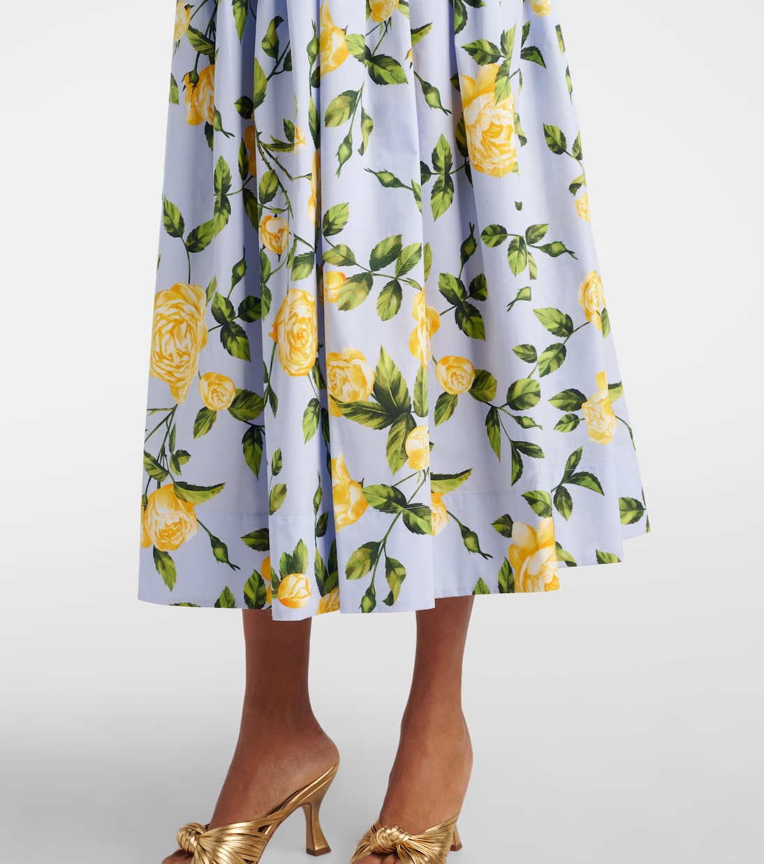 Robe midi en coton mélangé à fleurs | Oscar de la Renta