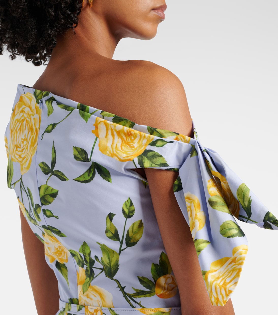 Robe midi en coton mélangé à fleurs | Oscar de la Renta