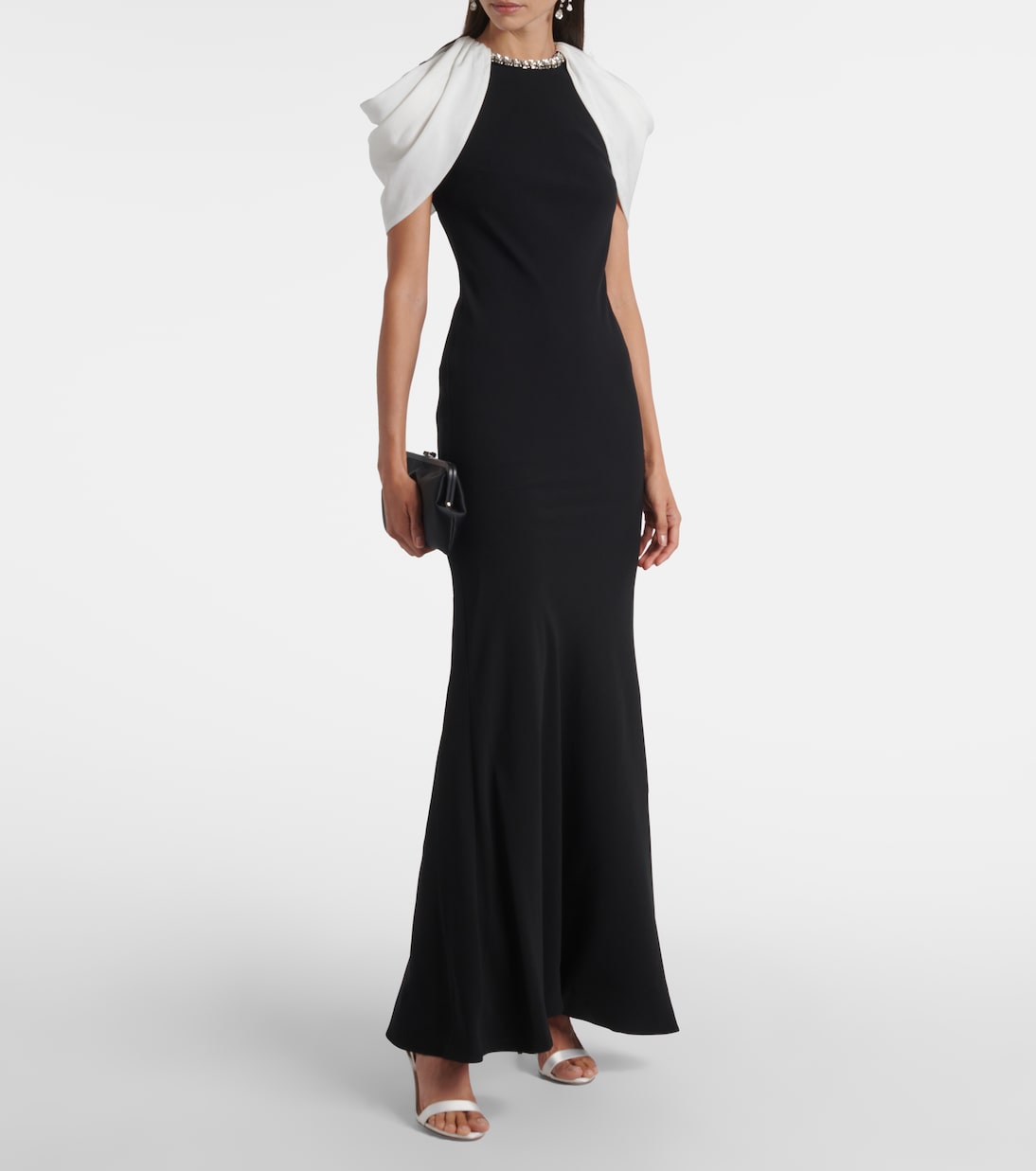 缀饰披肩式缎布绉纱长礼服 | Roland Mouret