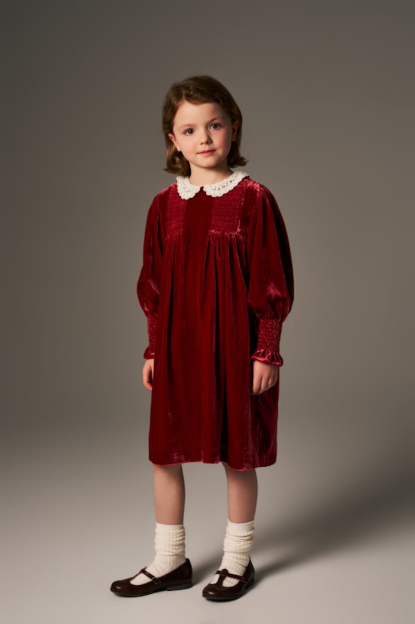 Lory crochet shirred velvet dress | C'era Una Volta