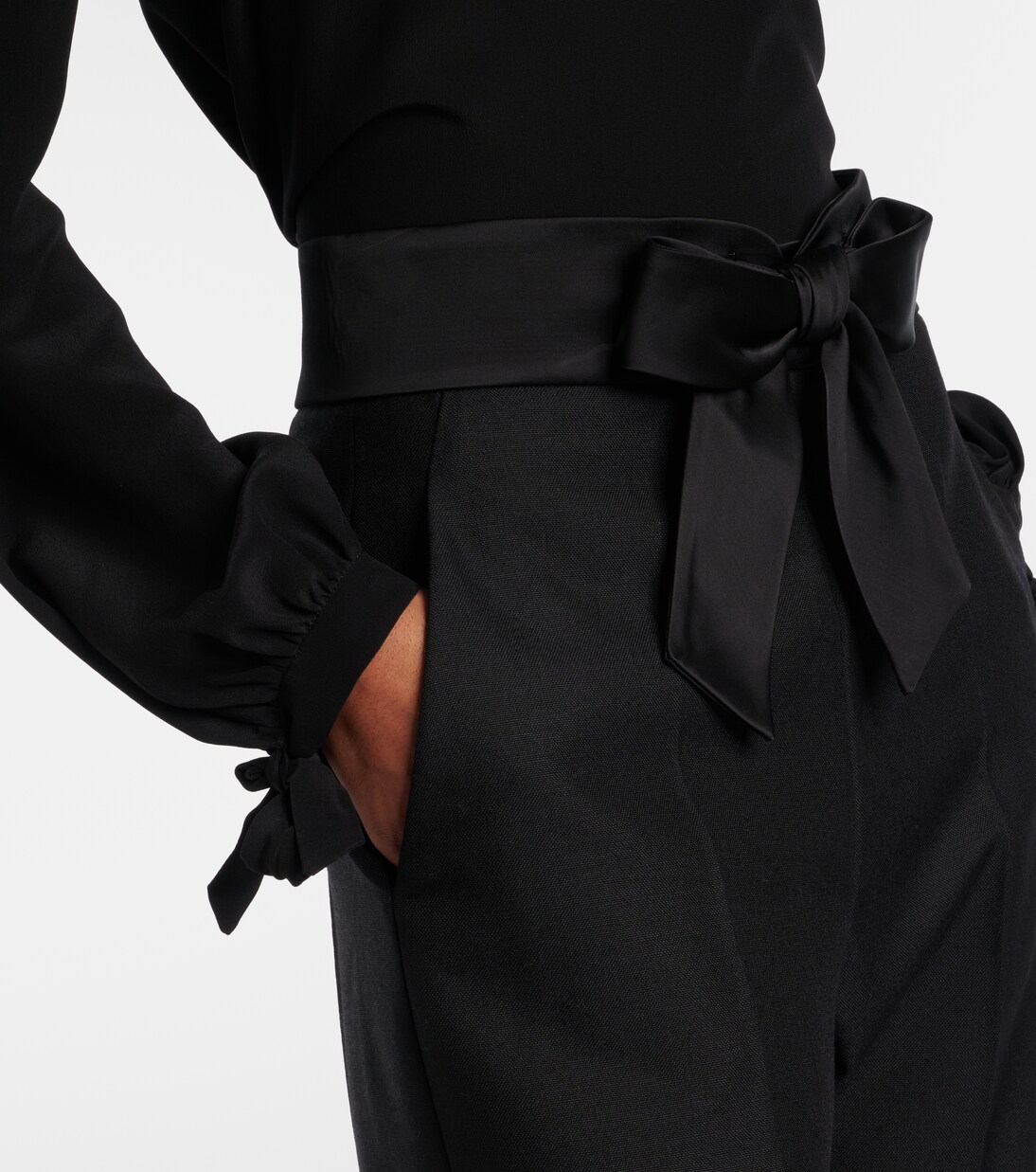 Bow-detail wool and mohair straight pants | Valentino