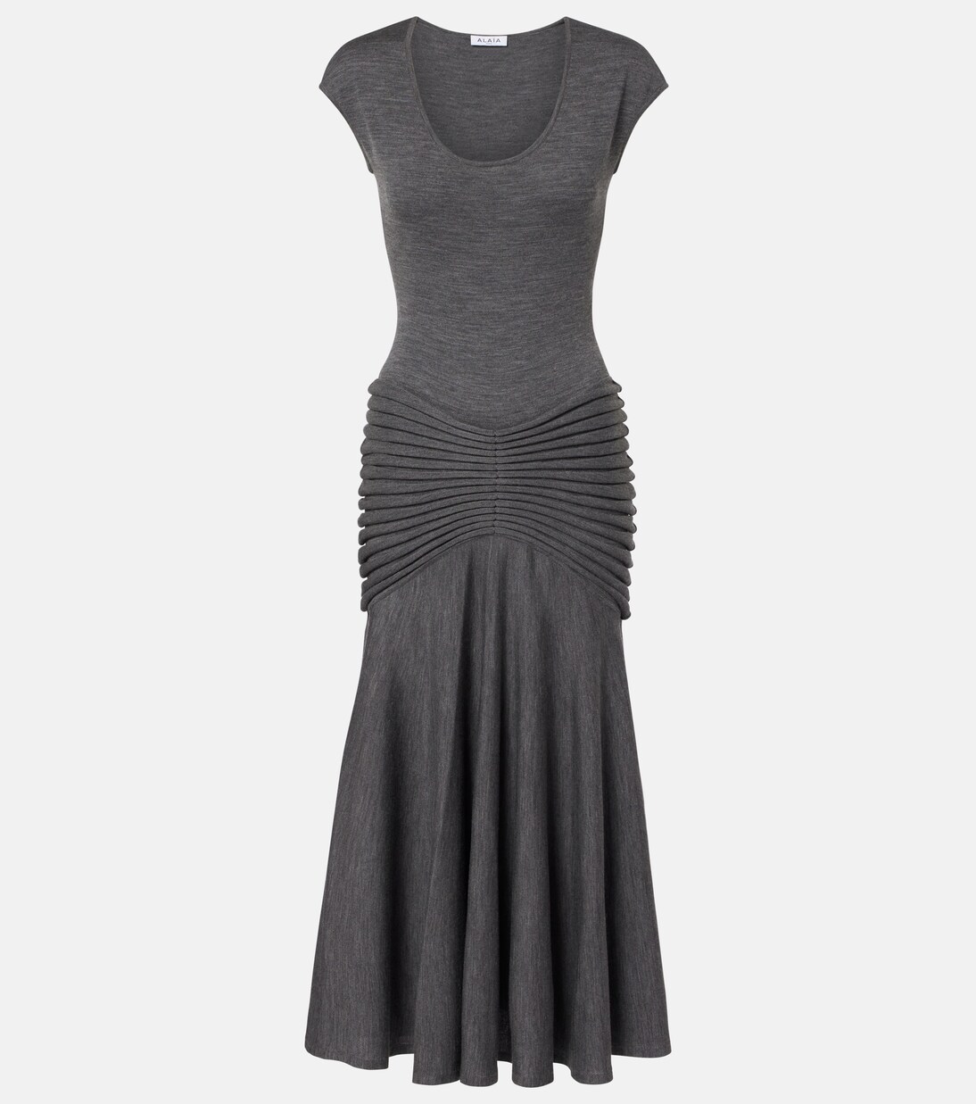 Vestido midi de punto de lana plisado | Alaïa
