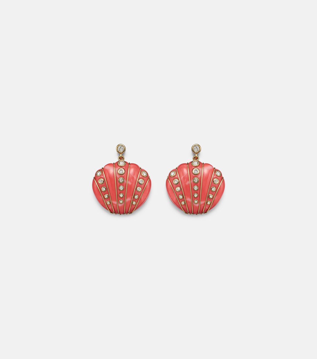 Coquillage Corail 9kt gold earrings with diamonds and coral | Yvonne Léon