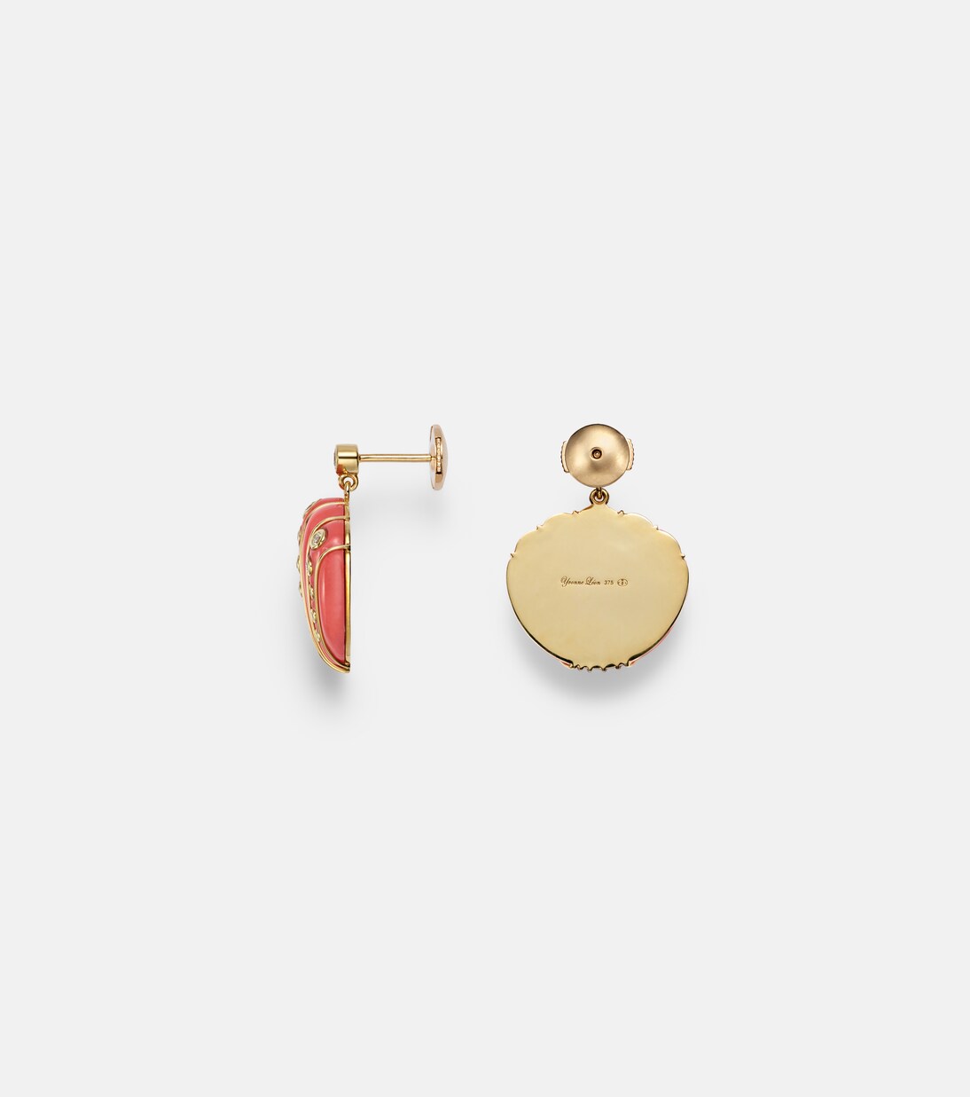 Coquillage Corail 9kt gold earrings with diamonds and coral | Yvonne Léon