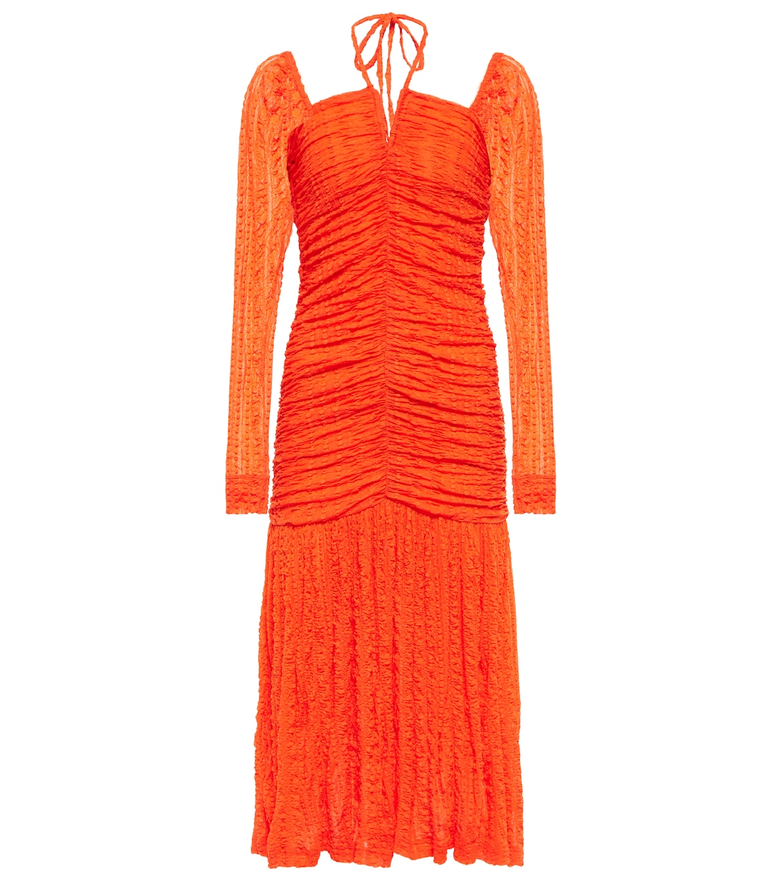 Textured ruched jersey midi dress | Ganni
