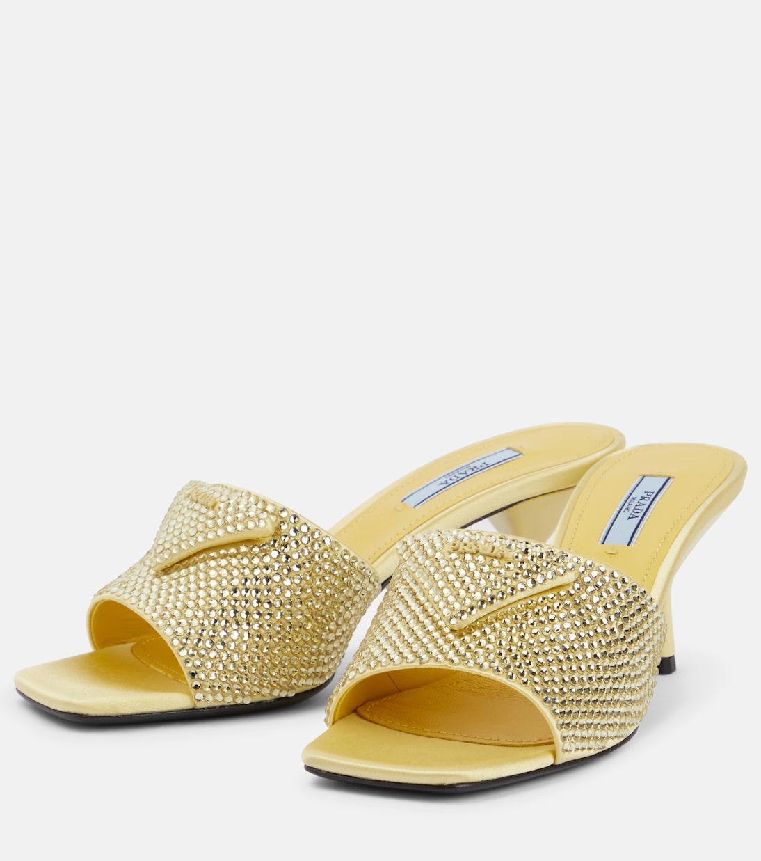 Crystal-embellished satin mules | Prada
