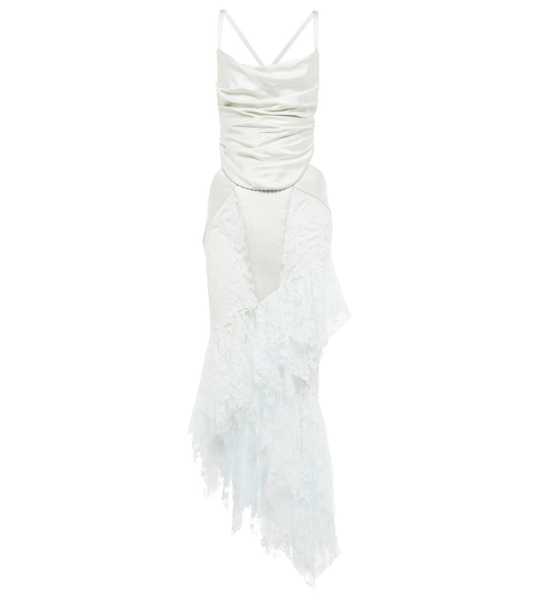 Vestido midi drapeado con encaje | Balmain